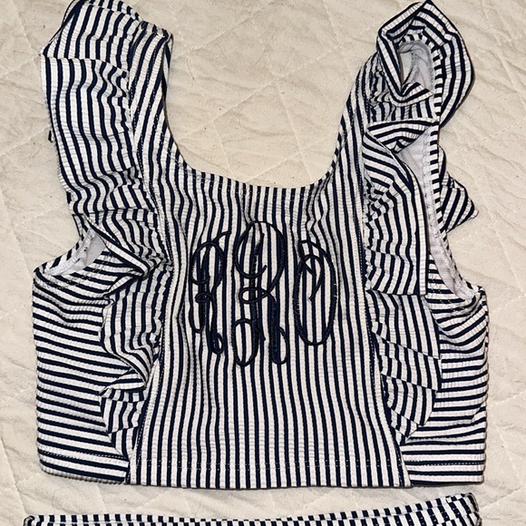 RUFFLE BUTTS Seersucker Waterfall Tankini Swim Suit Girls Size 8 - Picture 4 of 8